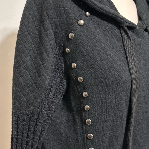 Free‎ People MOTO Black Studded Hoodie Jacket With Zipper Size Small - Picture 4 of 16